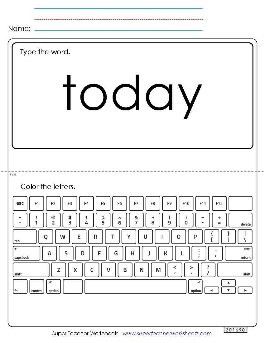 Type the Word: Today Sight Words Individual Worksheet