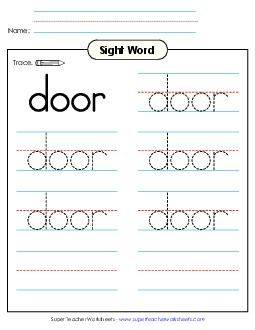 Trace the Word: Door Sight Words Individual Worksheet