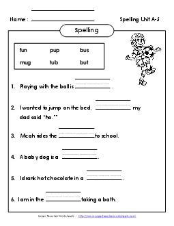 Complete the Sentences (A-5) Spelling A Worksheet