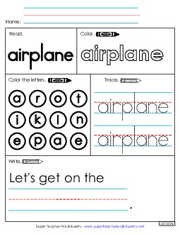 Worksheet 1: Airplane Sight Words Individual Worksheet