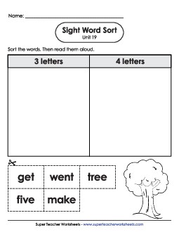 Sight Word Sort (Unit 19) Sight Words Worksheet