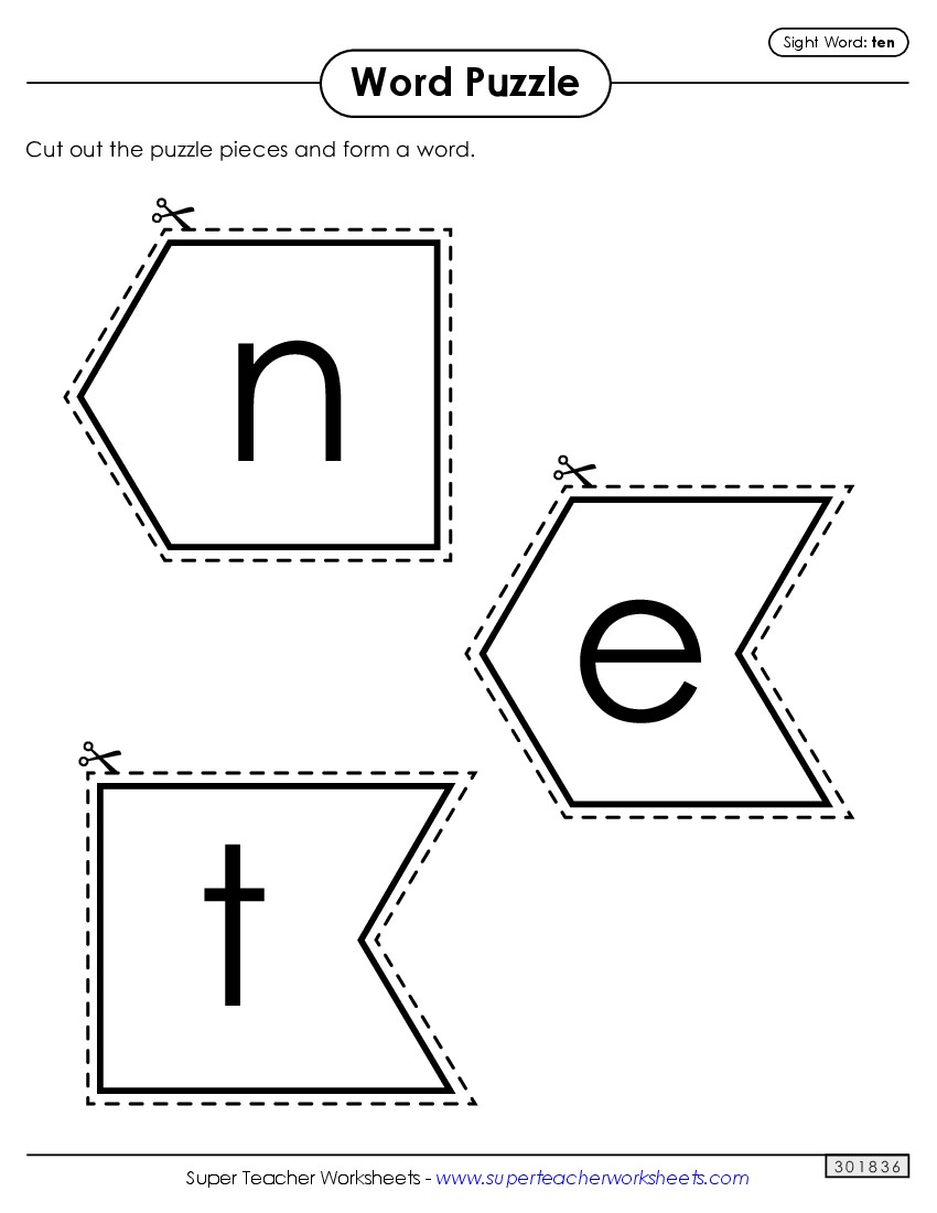 Word Puzzle: Ten Sight Words Individual Worksheet