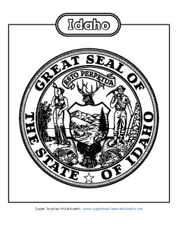 Idaho State Seal (Black & White) States Individual Worksheet