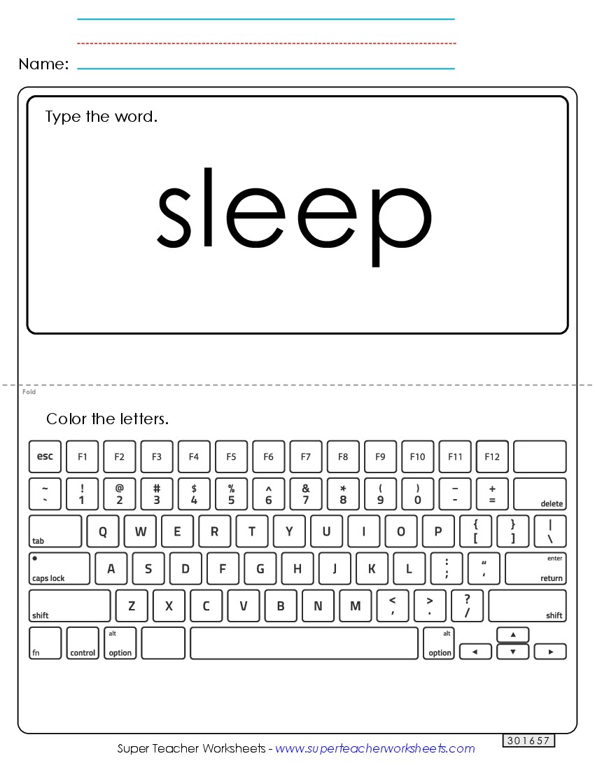 Type the Word: Sleep Sight Words Individual Worksheet