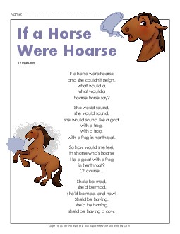 If a Horse Were Hoarse 5th Grade Reading Comprehension Worksheet