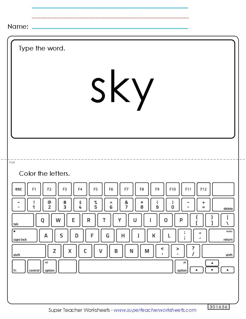 Type the Word: Sky Sight Words Individual Worksheet