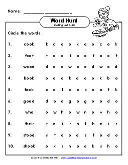 Horizontal Word Hunt (A-20) Spelling A Worksheet