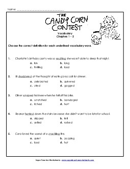 Vocabulary for Chapters 1-2 Free Book Candy Corn Contest Worksheet