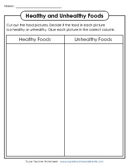 Cut-and-Glue: Healthy vs. Unhealthy Nutrition Worksheet