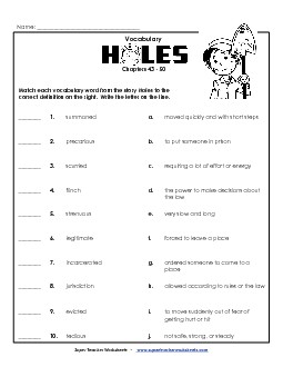 Vocab for Chapters 43-50 Book Holes Worksheet