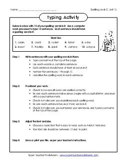 Typing Sentences (C-15)  Spelling C Worksheet