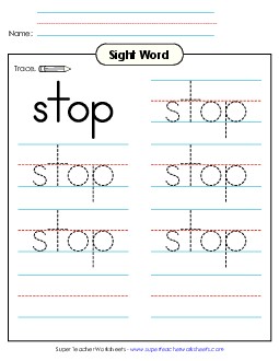 Trace the Word: Stop Sight Words Individual Worksheet