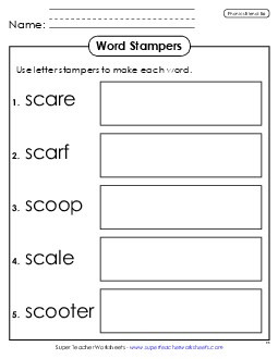 Word Stampers (Sc- Words) Phonics Blends Worksheet