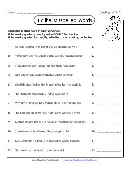 Fix the Misspelled Word (D-15) Spelling D Worksheet