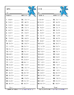 Timed Quiz: 0-4 Multiplication Worksheet