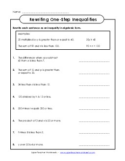 Rewriting Inequalities (Single-Step; Basic) Worksheet