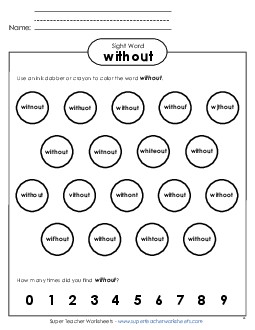 Dab or Color: Without Sight Words Individual Worksheet