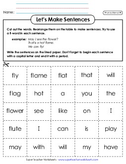 Let\'s Make Sentences (Fl-) Phonics Blends Worksheet