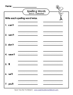 Write Twice (B-21) Spelling B Worksheet