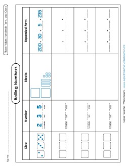 Place Value: Rolling Numbers (Dice) Worksheet