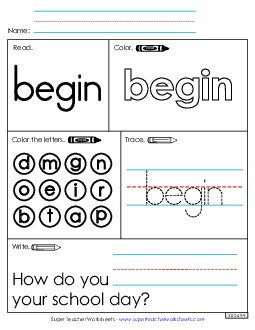 Worksheet 1: Begin Sight Words Individual Worksheet