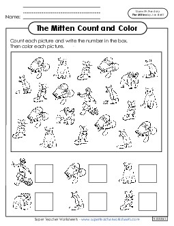 Count and Color Picture Book Mitten Worksheet