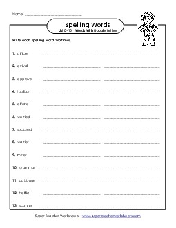 Write Twice (D-10) Free Spelling D Worksheet