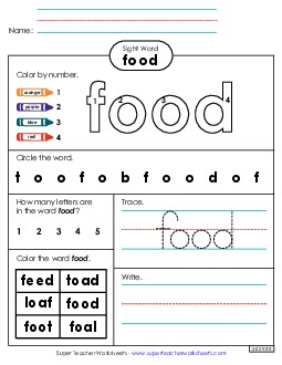 Worksheet 4: Food Sight Words Individual Worksheet