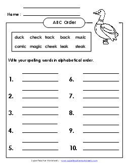 ABC Order: Write List (B-15) Spelling B Worksheet