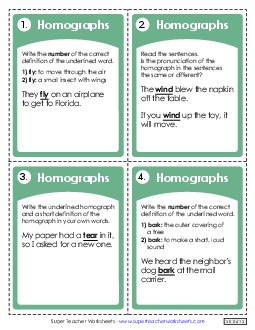 Homograph Task Cards Homographs Worksheet