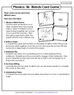 Phonics Card Game (Sk- Words) Phonics Blends Worksheet