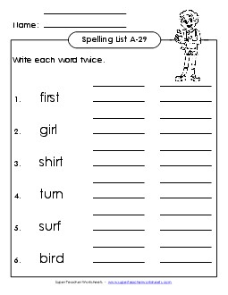 Write Twice (A-29) Spelling A Worksheet