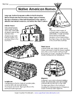 Native American Homes Free Worksheet