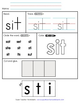 Worksheet 2: Sit Sight Words Individual Worksheet