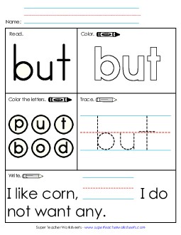 Worksheet 1: But Sight Words Individual Worksheet