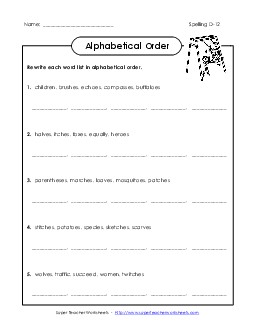 Alphabetical Order (D-12) Spelling D Worksheet