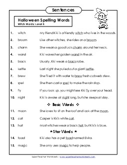 Spelling Test Sentences (B-Halloween)  Spelling B Worksheet