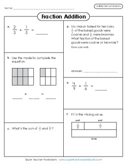 Variety Worksheet: Fraction Addition (Unlike Denominators) Fractions Worksheet