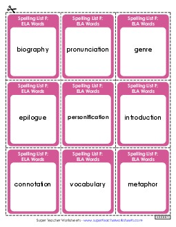 Flashcards (ELA) Spelling F Worksheet