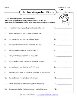 Find the Mistakes (D-29) Spelling D Worksheet