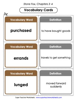 Vocabulary Cards for Chapters 3-4 Books Worksheet