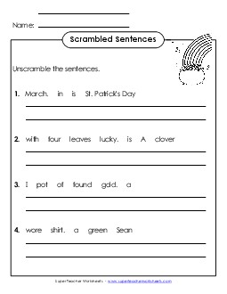 Scrambled Sentences (A-St. Patrick\'s Day)  Spelling A Worksheet