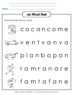 Circle the Words (-an) Word Families Worksheet