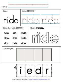 Worksheet 2: Ride Sight Words Individual Worksheet