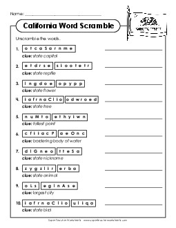 Word Scramble States Individual Worksheet