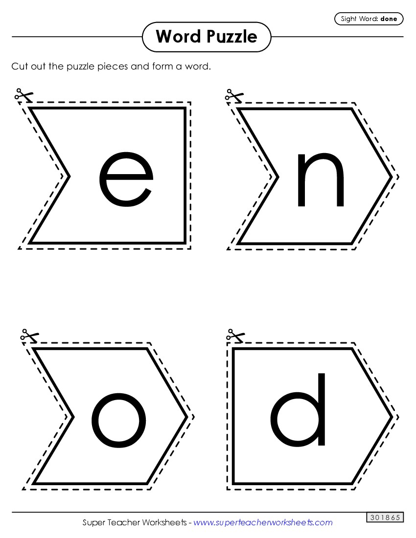 Word Puzzle: Done Sight Words Individual Worksheet