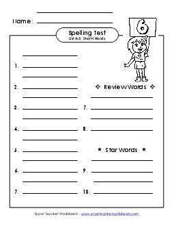 Spelling Test A-3 Spelling A Worksheet