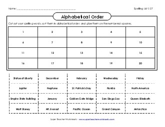 ABC Order: Cut-and-Glue (E-27) Spelling E Worksheet