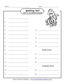 Spelling Test (E-15) Spelling E Worksheet