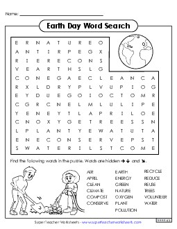 Word Search Puzzle - Earth Day Worksheet